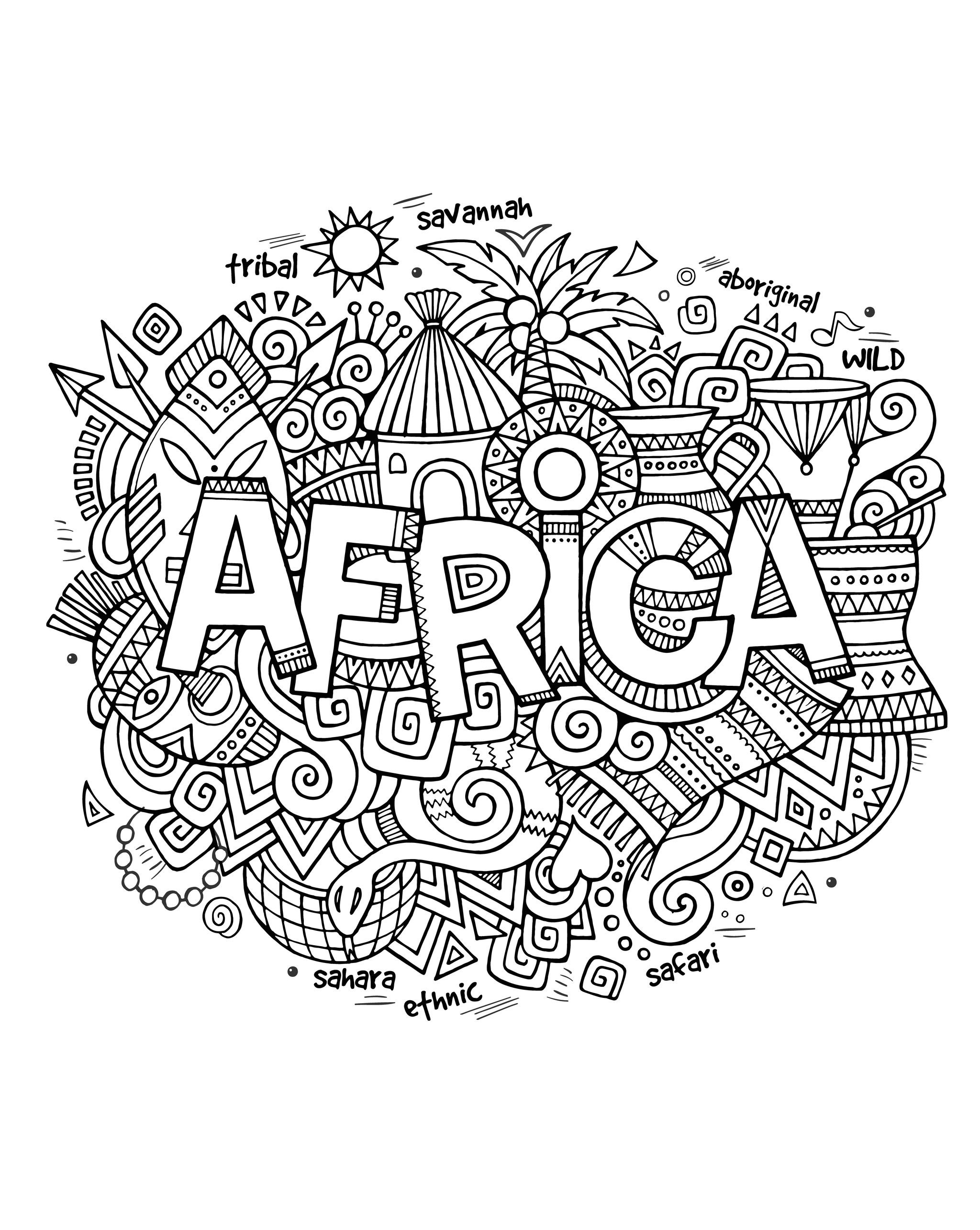 Раскраски антистресс география Африка