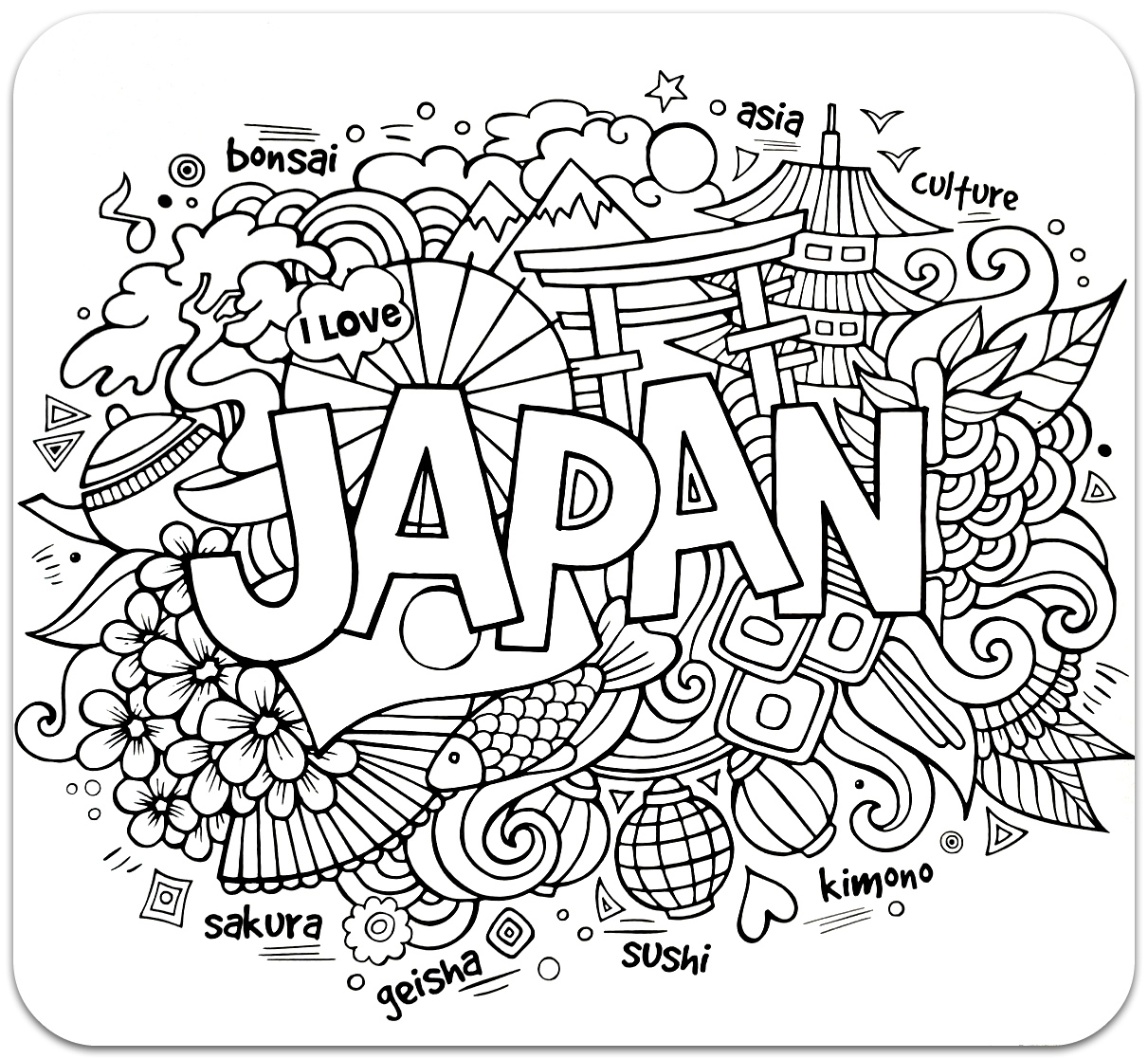 Раскраски антистресс география Япония