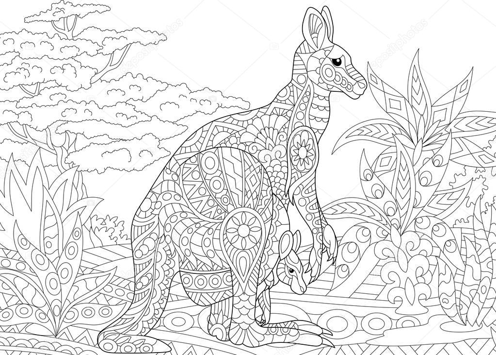 Раскраска антистресс коала и кенгуру