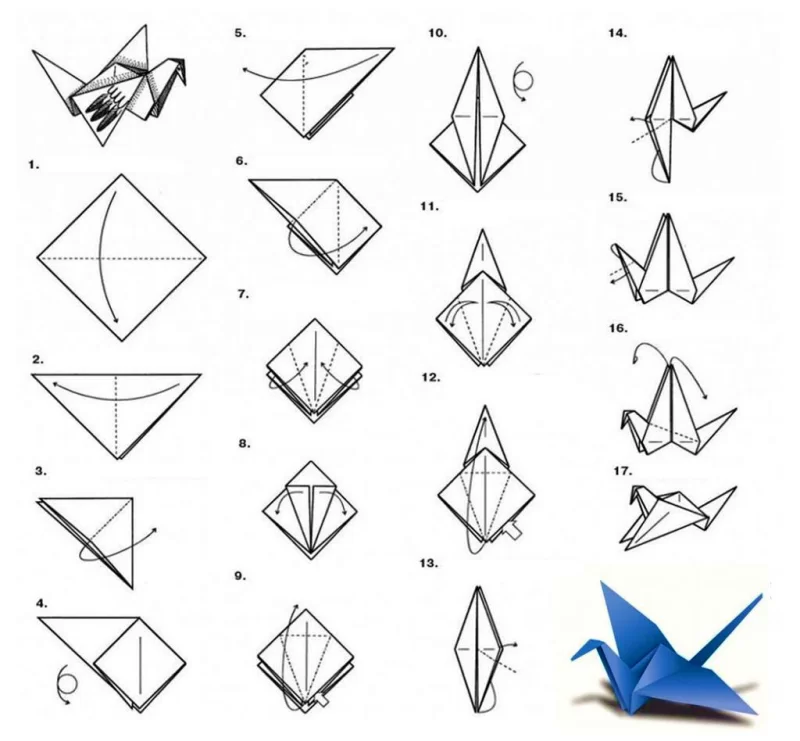 оригами журавль из бумаги