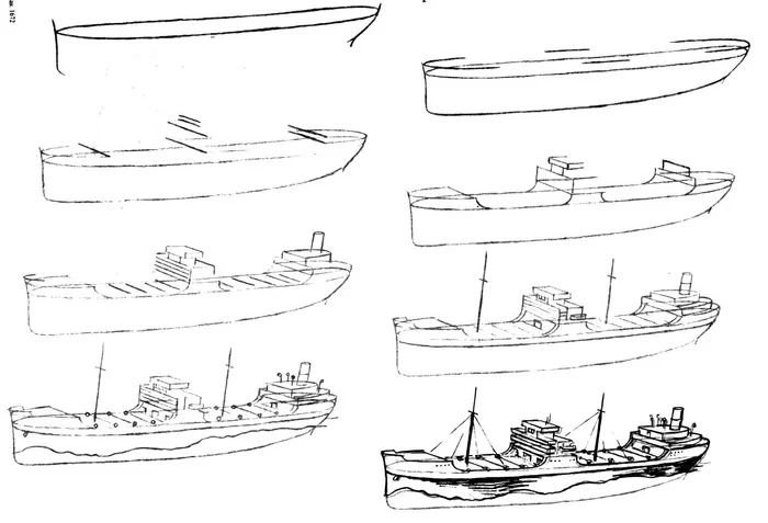 Как нарисовать кораблик ? Пошаговая схема для ребёнка