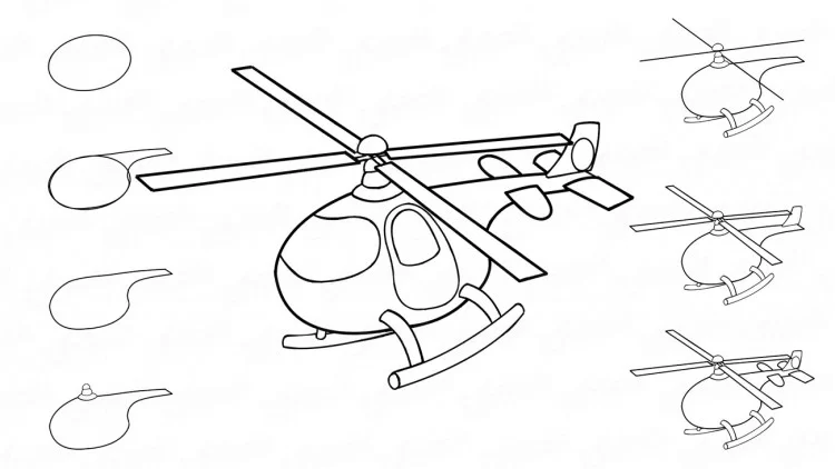 Как нарисовать простой объёмный военный вертолёт пошаговая инструкция